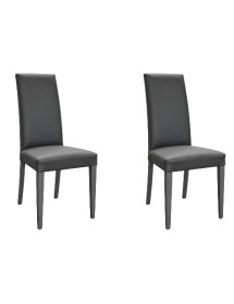 MOBILI 2G - SET 2 SEDIE MODERNE LEGNO ECOPELLE IMBOTTITA ANTRACITE