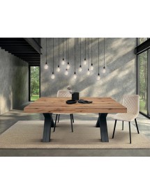 MOBILI 2G - TAVOLO NOBILITATO ALLUNGABILE EFFETTO ROVERE NODATO GAMBE ANTRACITE 180X90X76 (2005)  VISTA FRONTALE