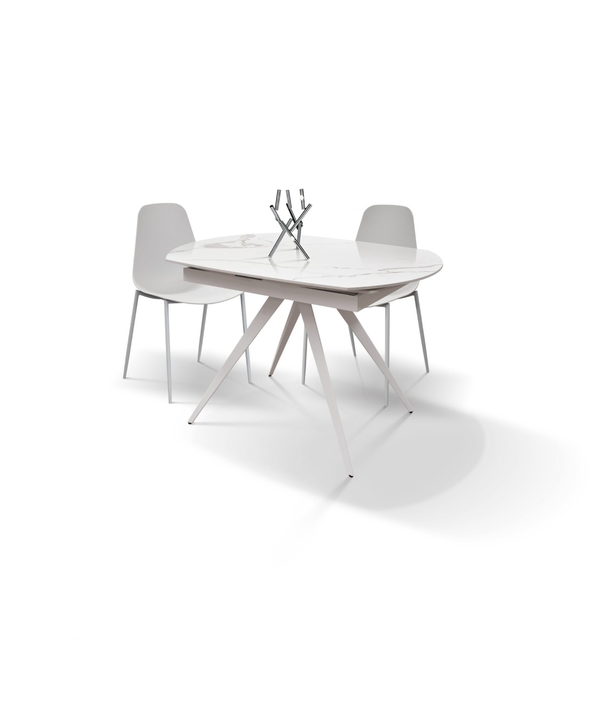 Mobili 2G - Tavolo moderno allungabile piano ceramica effetto marmo 140x90x78 (2059) vista frontale