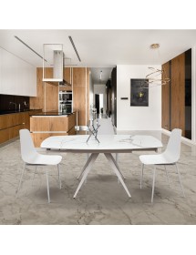 Mobili 2G - Tavolo moderno allungabile piano ceramica effetto marmo 140x90x78 (2059) vista frontale