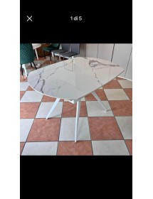 Mobili 2G - Tavolo moderno allungabile piano ceramica effetto marmo 140x90x78 (2059) vista frontale