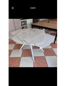 Mobili 2G - Tavolo moderno allungabile piano ceramica effetto marmo 140x90x78 (2059) vista frontale