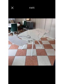 Mobili 2G - Tavolo moderno allungabile piano ceramica effetto marmo 140x90x78 (2059) vista frontale