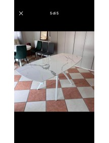 Mobili 2G - Tavolo moderno allungabile piano ceramica effetto marmo 140x90x78 (2059) vista frontale
