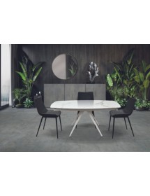 Mobili 2G - Tavolo moderno allungabile piano ceramica effetto marmo 140x90x78 (2059) vista frontale