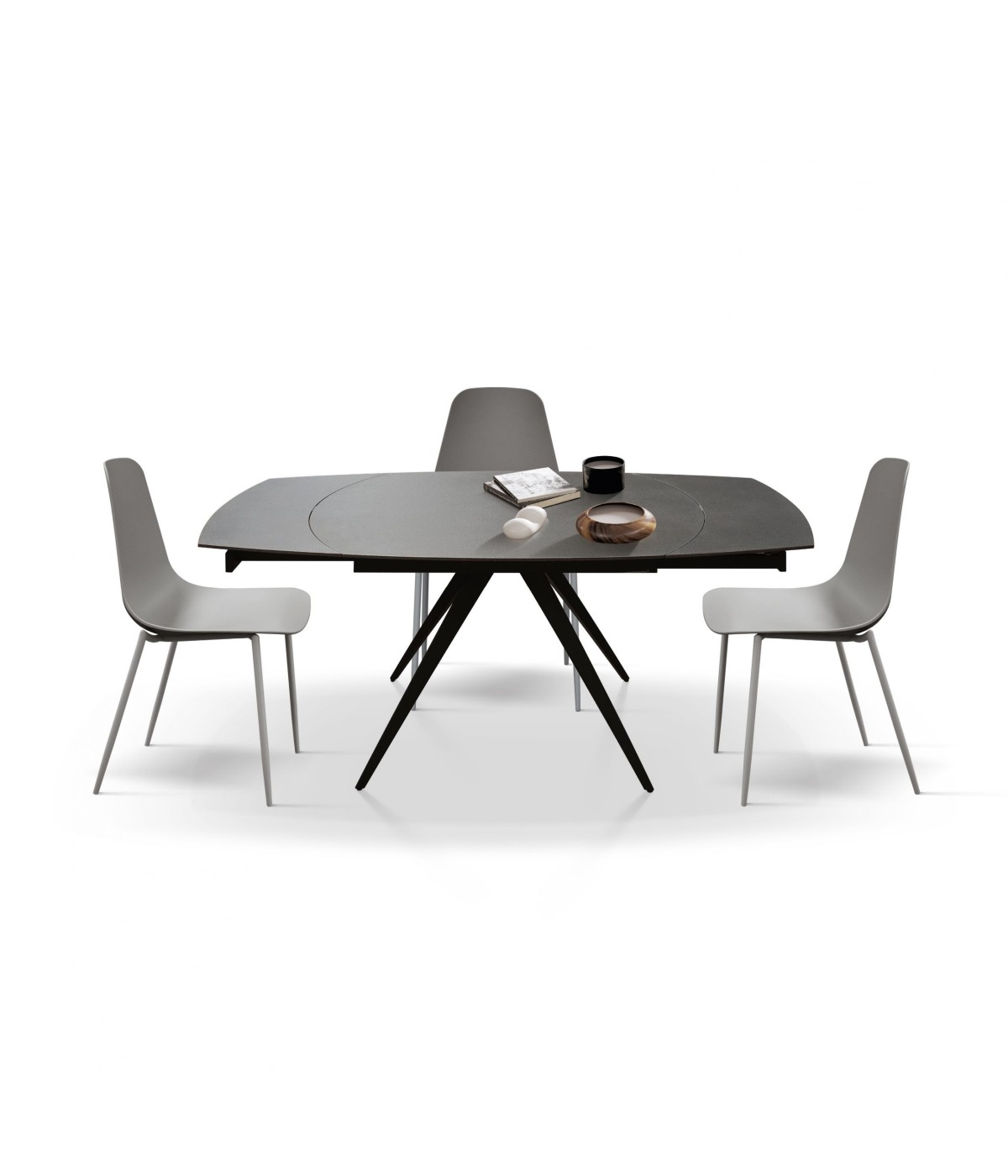 Mobili 2G - Tavolo moderno allungabile piano ceramica grigio grafite 140x90x78 (2060) vista frontale