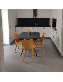 Mobili 2G - Tavolo moderno allungabile piano ceramica grigio grafite 140x90x78 (2060) vista frontale