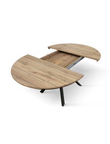 Mobili 2G - Tavolo rotondo moderno allungabile piano rovere rustico gambe nere 120x120x75,3 (2003) vista frontale