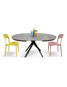 Mobili 2G - Tavolo rotondo moderno allungabile piano cemento gambe nere 120x120x75,3 (2120) vista frontale