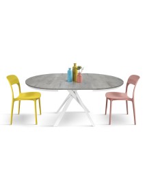 Mobili 2G - Tavolo rotondo moderno allungabile piano cemento gambe bianche 120x120x75,3 (2178) vista frontale