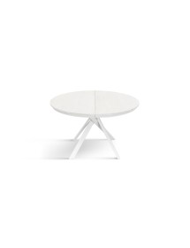 Mobili 2G - Tavolo rotondo moderno allungabile piano bianco frassino gambe bianche 120x120x75,3 (2179) vista frontale