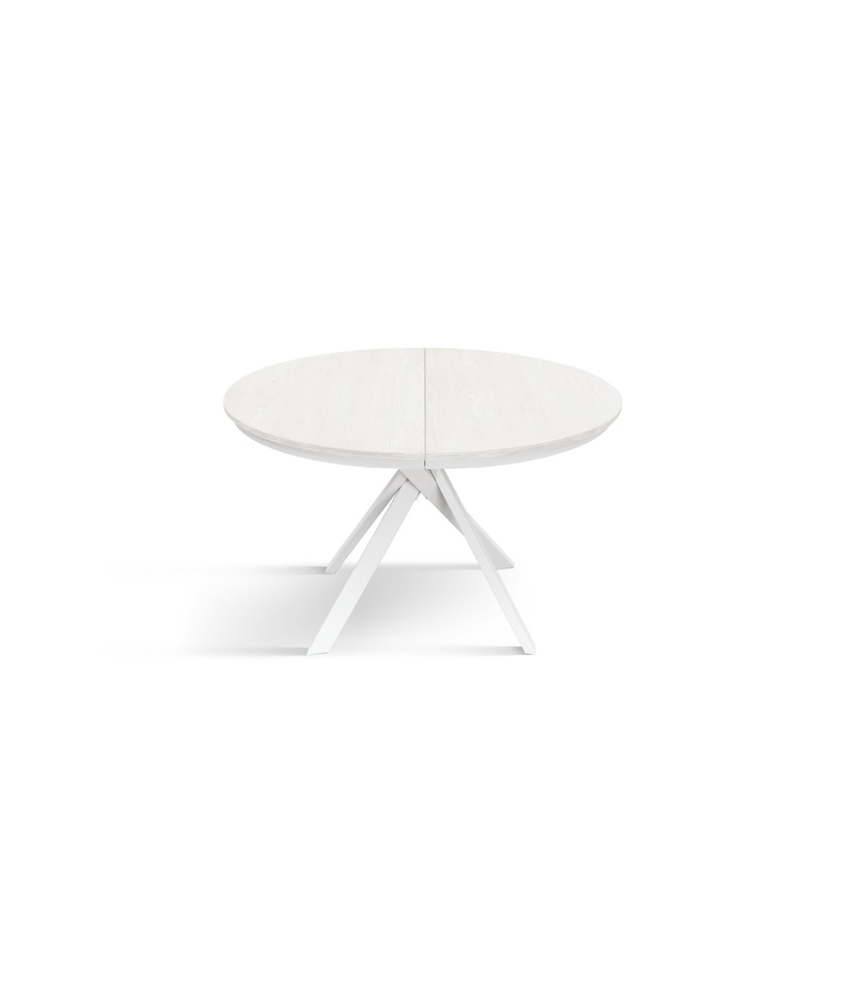 Mobili 2G - Tavolo rotondo moderno allungabile piano bianco frassino gambe bianche 120x120x75,3 (2179) vista frontale