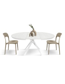 Mobili 2G - Tavolo rotondo moderno allungabile piano bianco frassino gambe bianche 120x120x75,3 (2179) vista frontale