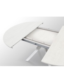 Mobili 2G - Tavolo rotondo moderno allungabile piano bianco frassino gambe bianche 120x120x75,3 (2179) vista frontale