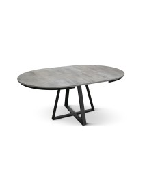 Mobili 2G - Tavolo rotondo moderno allungabile piano cemento gambe nere 120x120x75,3 (2181) vista frontale