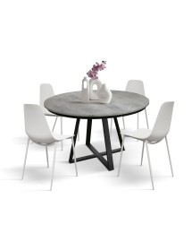 Mobili 2G - Tavolo rotondo moderno allungabile piano cemento gambe nere 120x120x75,3 (2181) vista frontale