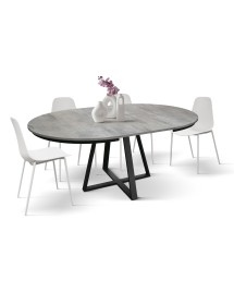 Mobili 2G - Tavolo rotondo moderno allungabile piano cemento gambe nere 120x120x75,3 (2181) vista frontale