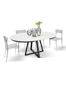 Mobili 2G - Tavolo rotondo moderno allungabile piano bianco frassino gambe nere 120x120x75,3 (2182) vista frontale