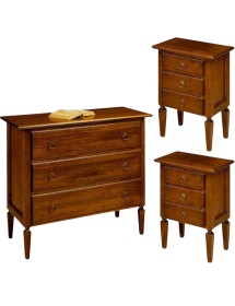 MOBILI 2G - SET IN LEGNO COMO' 2 COMODINI ARTE POVERA TINTA NOCE (175) VISTA FRONTALE