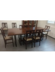 TAVOLO FRATINO CON FERRO ALLUNGABILE IN LEGNO ARTE POVERA NOCE SCUR...