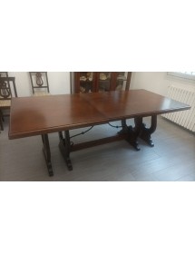 TAVOLO FRATINO CON FERRO ALLUNGABILE IN LEGNO ARTE POVERA NOCE SCUR...