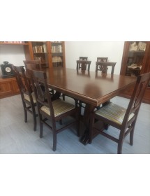 TAVOLO FRATINO CON FERRO ALLUNGABILE IN LEGNO ARTE POVERA NOCE SCUR...