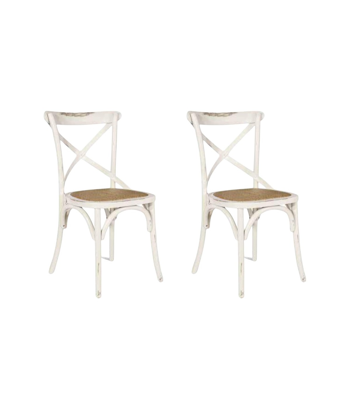 MOBILI 2G - SET 2 Sedie Cross Bistrot Vintage Bianco Olmo seduta rivestita naturale VISTA FRONTALE