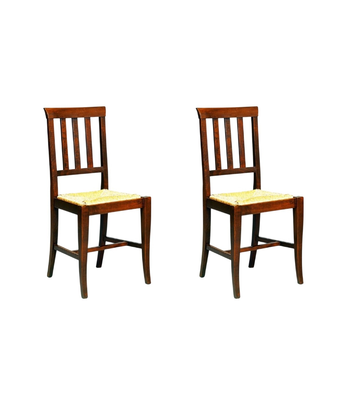 MOBILI 2G - SET 2 SEDIE IN LEGNO MASSELLO TINTA NOCE SEDUTA PAGLIA vista frontale