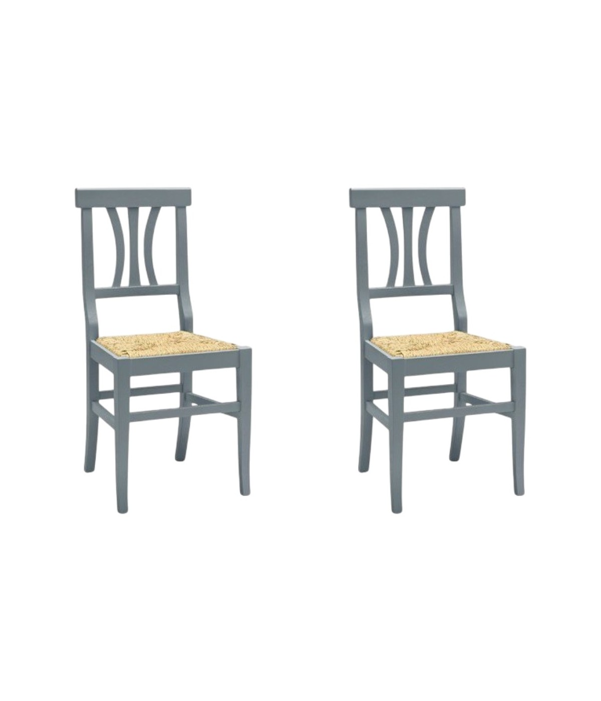 MOBILI 2G - Set 2 sedie classiche legno grigio seduta paglia 43x42x90 VISTA FRONTALE