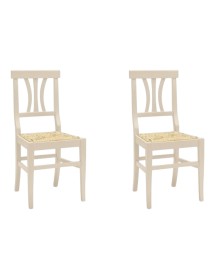 Set 2 sedie classiche legno avorio seduta paglia 43x42x90