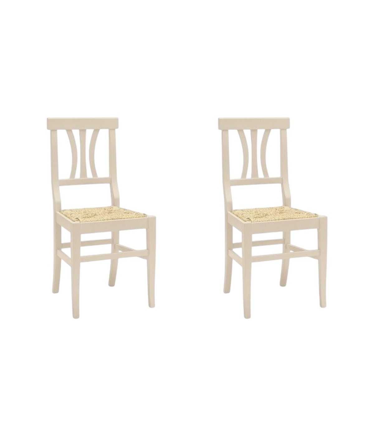 Set 2 sedie classiche legno avorio seduta paglia 43x42x90