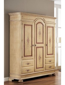 MOBILI 2G - ARMADIO 3 PORTE ARTE POVERA IN LEGNO AVORIO E ROSSO ANTICATO 184X60X22