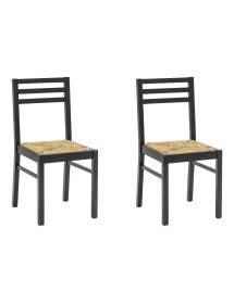 MOBILI 2G - SET 2 SEDIE LEGNO SHABBY NERO SEDUTA LEGNO L.43 H.87 P.48 vista frontale