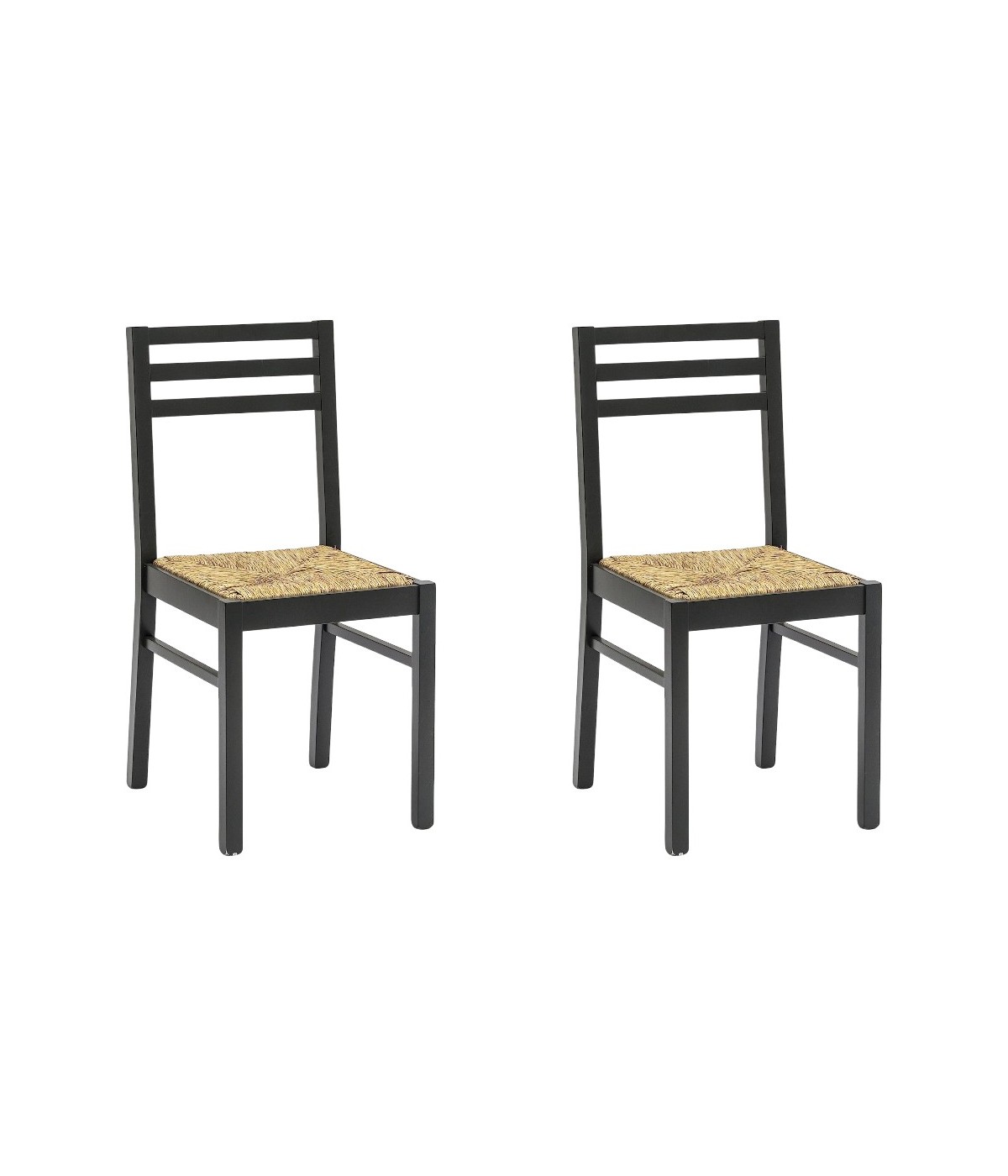 MOBILI 2G - SET 2 SEDIE LEGNO SHABBY NERO SEDUTA LEGNO L.43 H.87 P.48 vista frontale