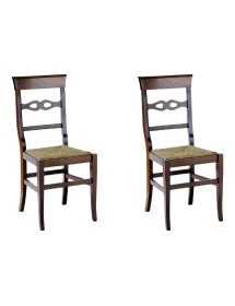 MOBILI 2G - SET 2 SEDIE IN LEGNO MASSELLO TINTA NOCE SCURO SEDUTA PAGLIA vista frontale