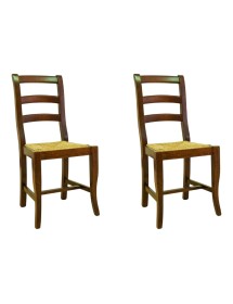 MOBILI 2G - SET 2 SEDIE IN LEGNO MASSELLO TINTA NOCE SEDUTA PAGLIA vista frontale