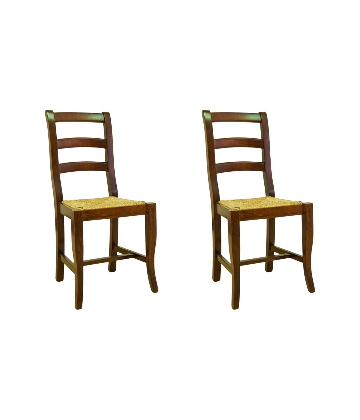 MOBILI 2G - SET 2 SEDIE IN LEGNO MASSELLO TINTA NOCE SEDUTA PAGLIA vista frontale