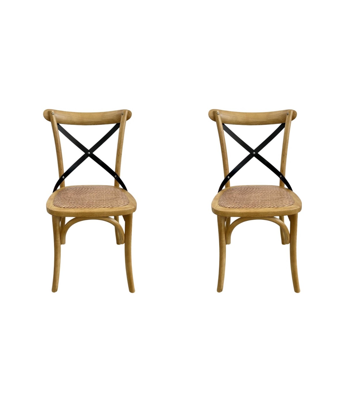 MOBILI 2G - SET 2 SEDIE CROSS MIELE CON SCHIENALE IN FERRO E SEDUTA IN RATTAN