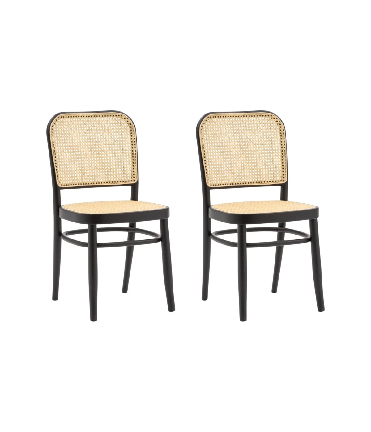 MOBILI 2G - SET 2 SEDIE PAGLIA DI VIENNA IN LEGNO NERO 45X47X87 vista frontale