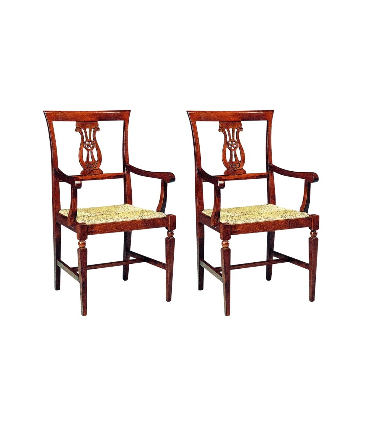 MOBILI 2G - SET 2 CAPOTAVOLA ARPA IN LEGNO TINTA NOCE SEDUTA PAGLIA vista frontale