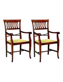 MOBILI 2G - SET 2 CAPOTAVOLA IN LEGNO TINTA NOCE SEDUTA PAGLIA vista frontale