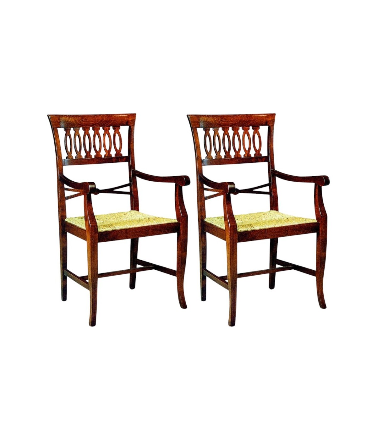 MOBILI 2G - SET 2 CAPOTAVOLA IN LEGNO TINTA NOCE SEDUTA PAGLIA vista frontale