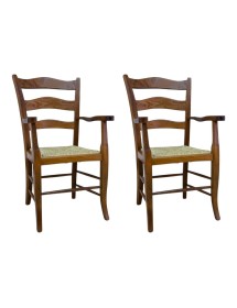 MOBILI 2G - SET 2 CAPOTAVOLA MONTANARA IN LEGNO TINTA NOCE SEDUTA PAGLIA