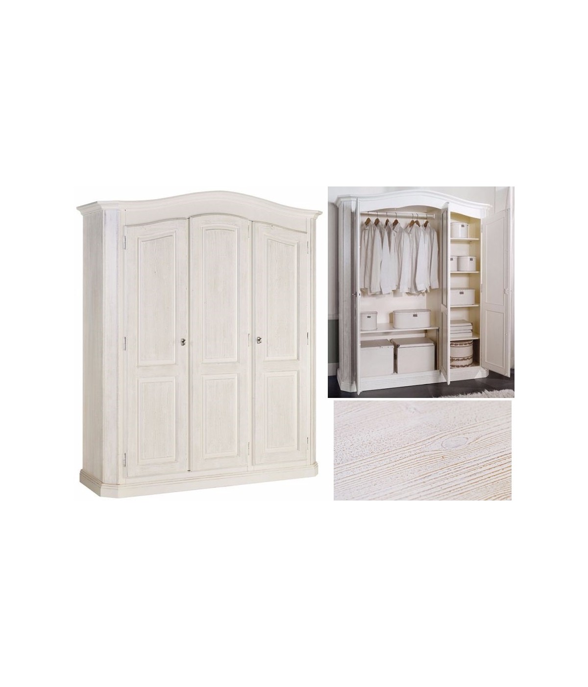 MOBILI 2G - ARMADIO 3 PORTE SHABBY IN LEGNO SPAZZOLATO 181X63X217 (2205)