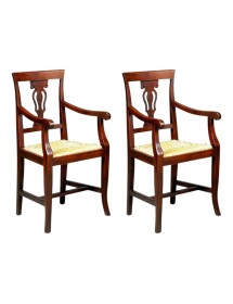 MOBILI 2G - SET 2 CAPOTAVOLA A LIRA IN LEGNO TINTA NOCE SEDUTA PAGLIA vista frontale