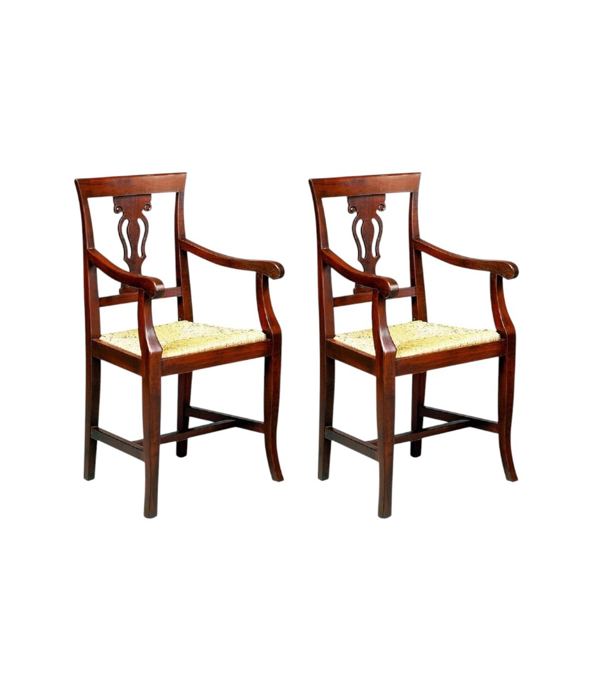 MOBILI 2G - SET 2 CAPOTAVOLA A LIRA IN LEGNO TINTA NOCE SEDUTA PAGLIA vista frontale