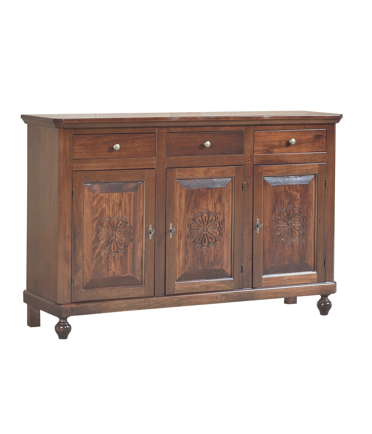 MOBILI 2G - MADIA CREDENZA 3 PORTE TINTA NOCE INTAGLIATA L.150 P.43 H.98