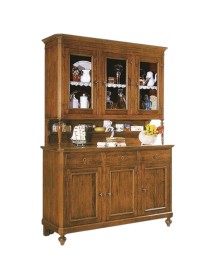 MOBILI 2G - CRISTALLIERA ARTE POVERA LEGNO MASSELLO 3 PORTE 3 CASSETTI TINTA NOCE 160x50x221 (6009+6010) VISTA FRONTALE