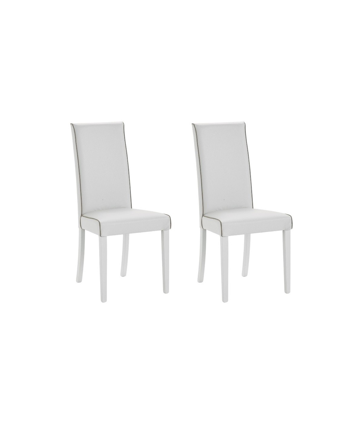 MOBILI 2G -  Set 2 Sedie imbottita bianca ecopelle filo tortora (6040) vista frontale