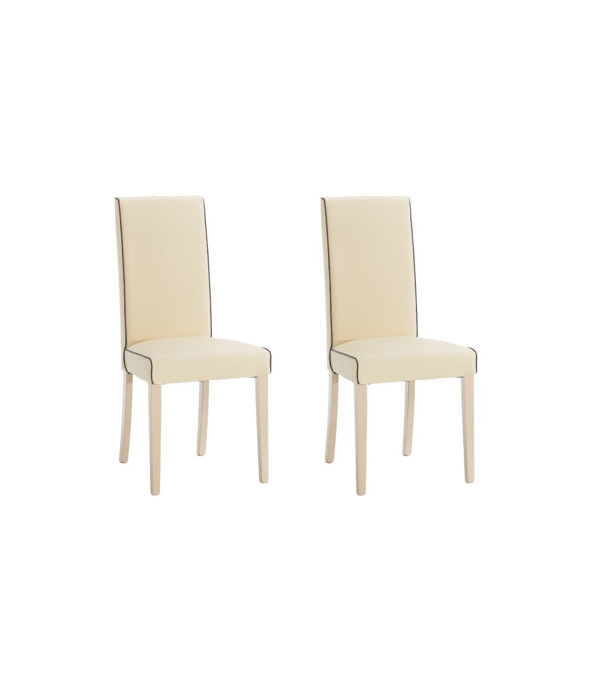 MOBILI 2G - Set 2 Sedie imbottite avorio in ecopelle filo marrone (6098) vista frontale